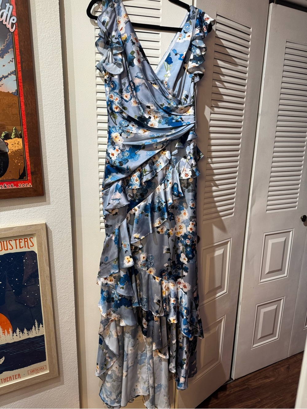 Theia Couture Floral Ruffle Wrap Maxi Dress NWT